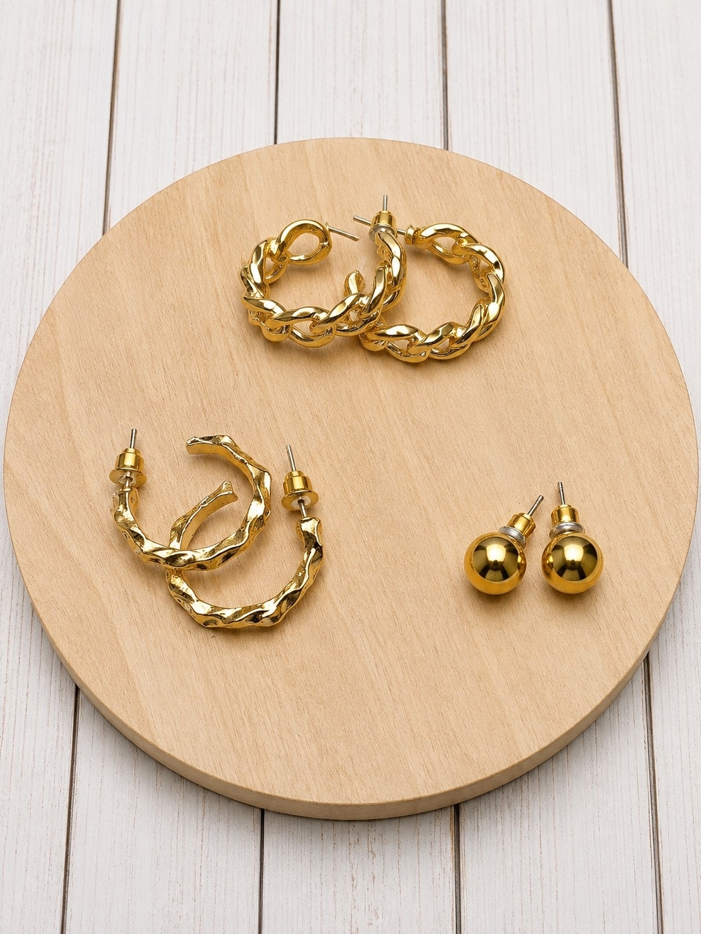 Gold Hoops and Ball Earring Set